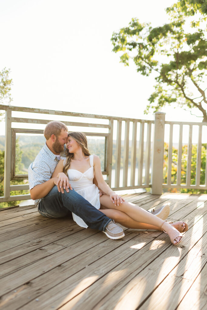 Engagement photo at Ozarks overlook, Ha Ha Tonka State Park