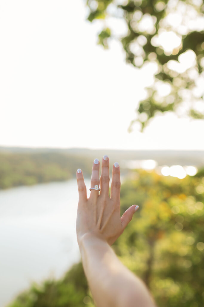 Engagement photo at Ozarks overlook, Ha Ha Tonka State Park