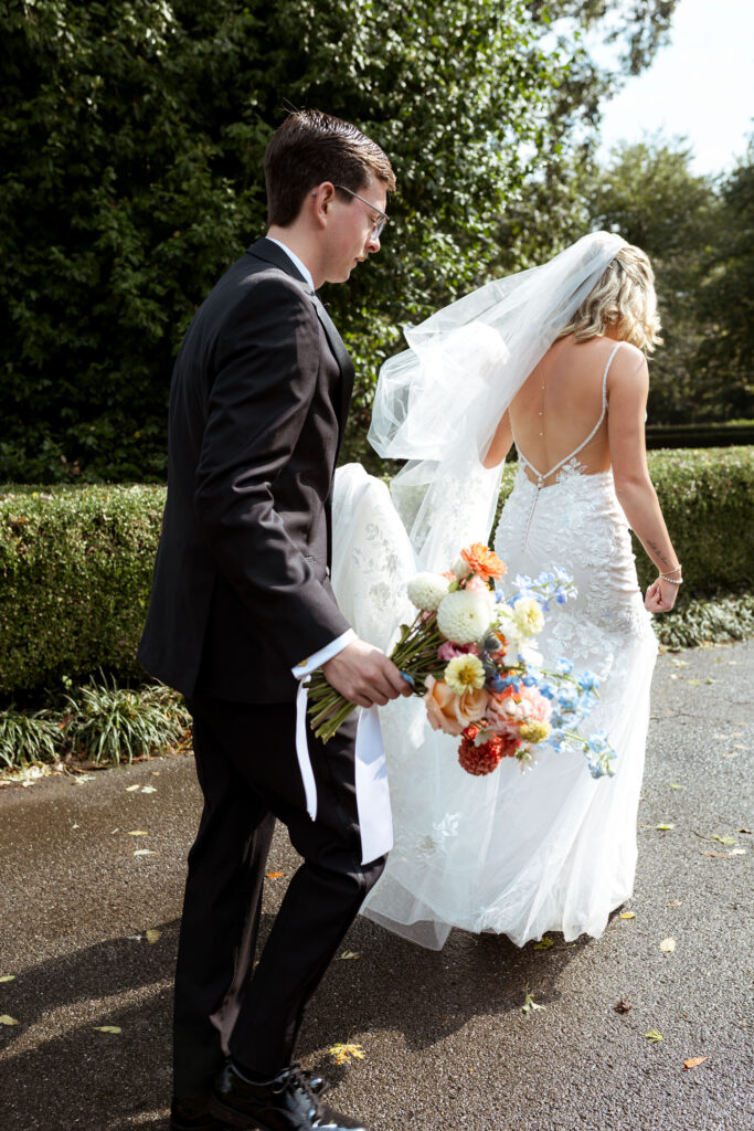 Elegant wedding details and couples portraits at Haseltine Estate, featuring soft pink tones and timeless romance