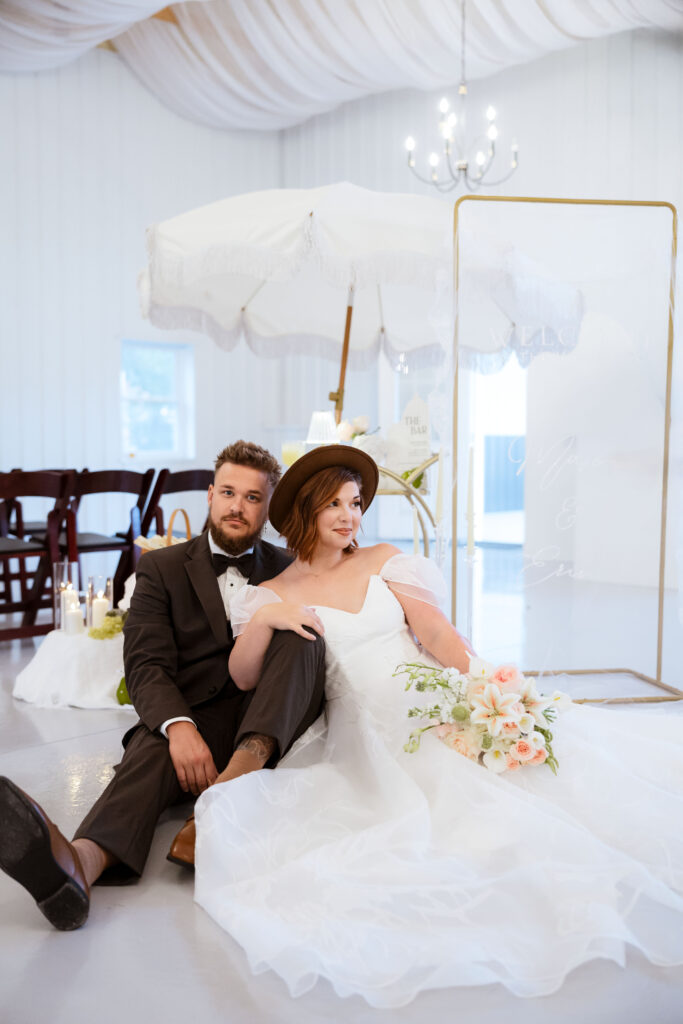 Bride and groom wedding portrait at Upland Events Venue in Seymour Missouri
