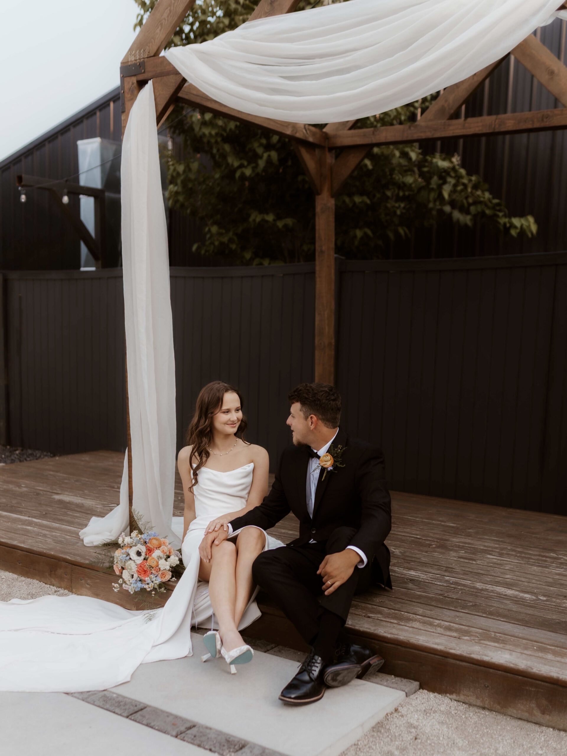 Bride and groom portraits at Industrial Grove Fair Grove Missouri wedding venue